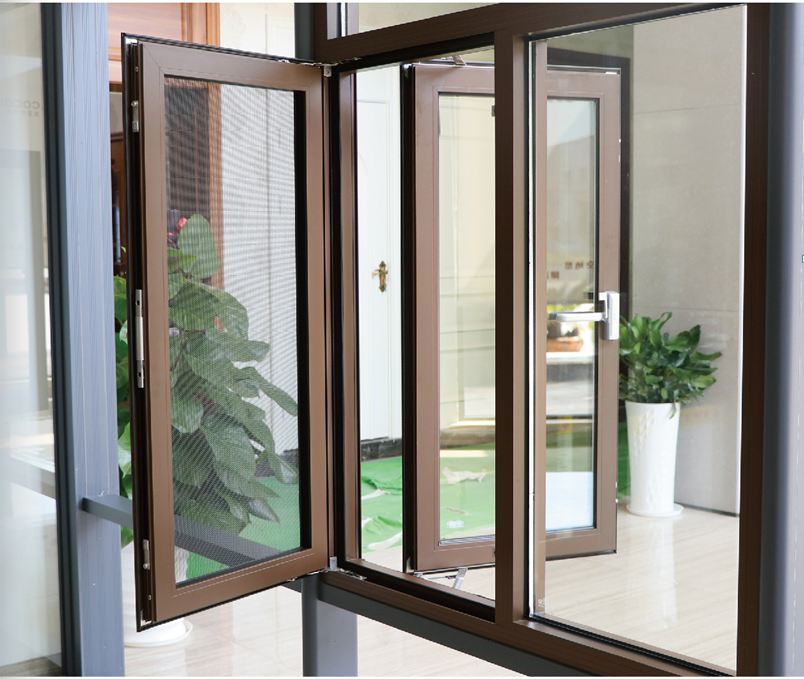 Casement window with broken bridge, thermal insulation and integrated screen(series 100)